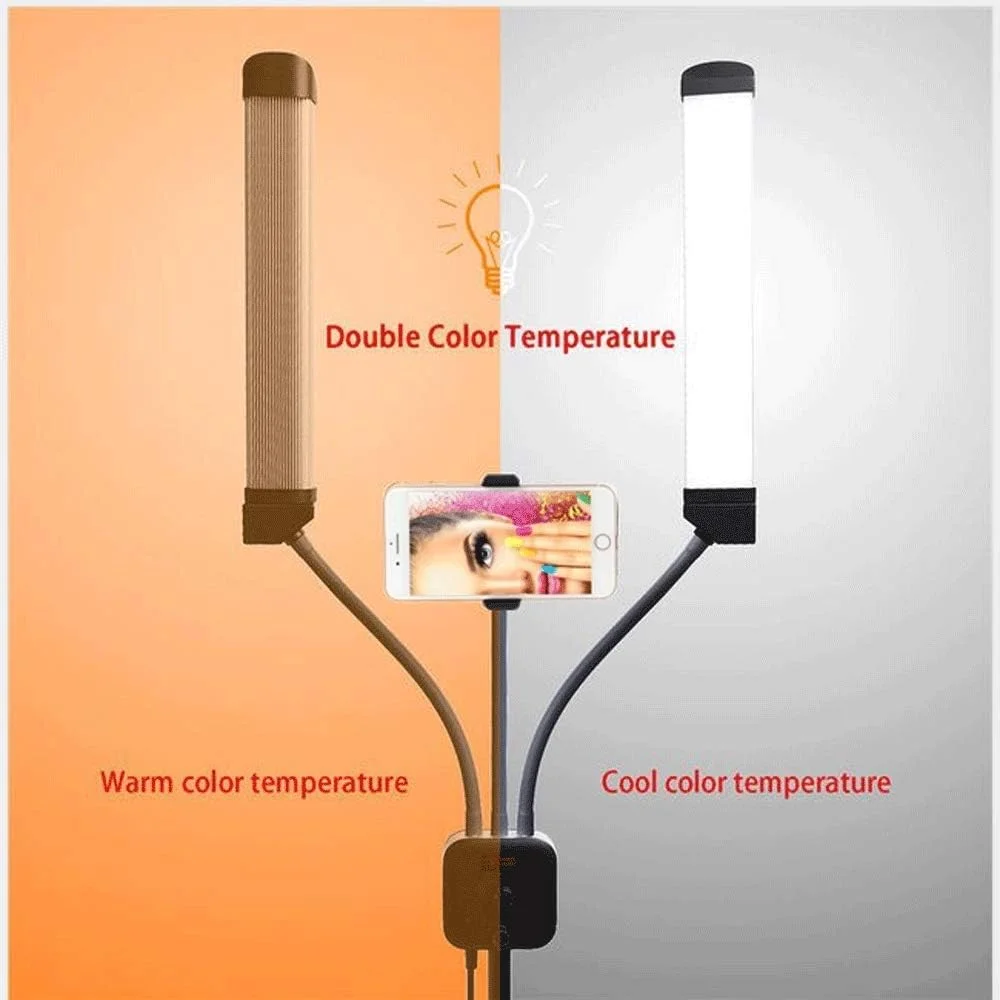 نور حلقه ای ال ای دی حرفه ای برای عکاسی و آرایش، نور تکمیلی دو بازویی ال ای دی برای عکاسی، نور سلفی استریم زنده افراد مشهور (FX-400)