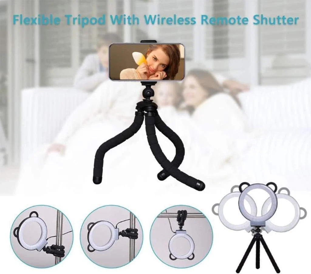 نور ال ای دی حلقه ای 6 اینچی برای عکاسی زنده، فلاش قابل تنظیم تلفن همراه، نور ویدئویی روی دوربین، برای پخش زنده/آرایش/عکاسی/ویدئو یوتیوب