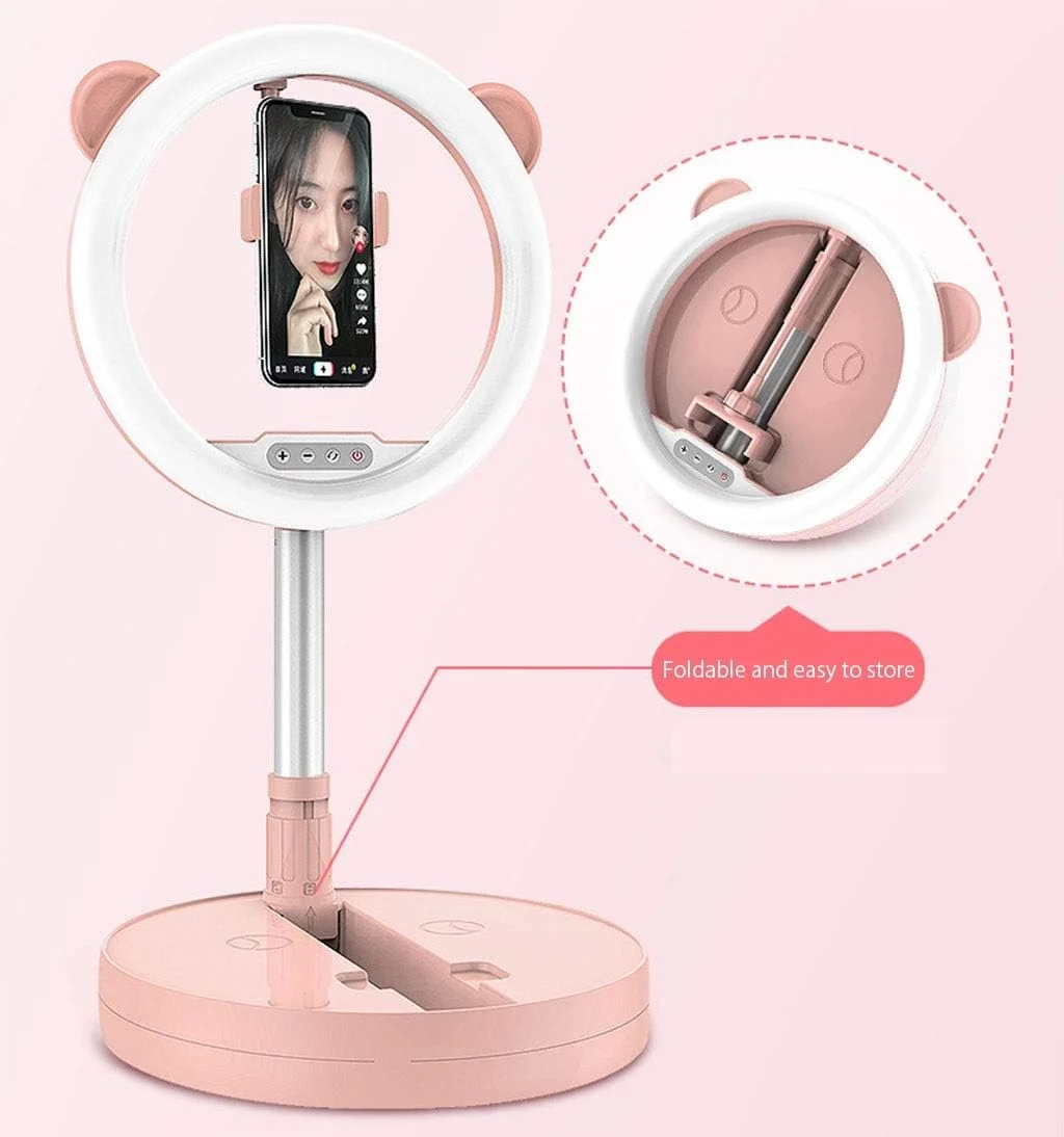 نور حلقه ای تاشو قابل حمل 10 اینچی، چراغ های ویدیویی روی دوربین، با پایه تلفن و پایه نور، 3 حالت رنگی و 10 سطح روشنایی، نور حلقه ای سلفی تلفن همراه برای عکاسی و ضبط ویدیو