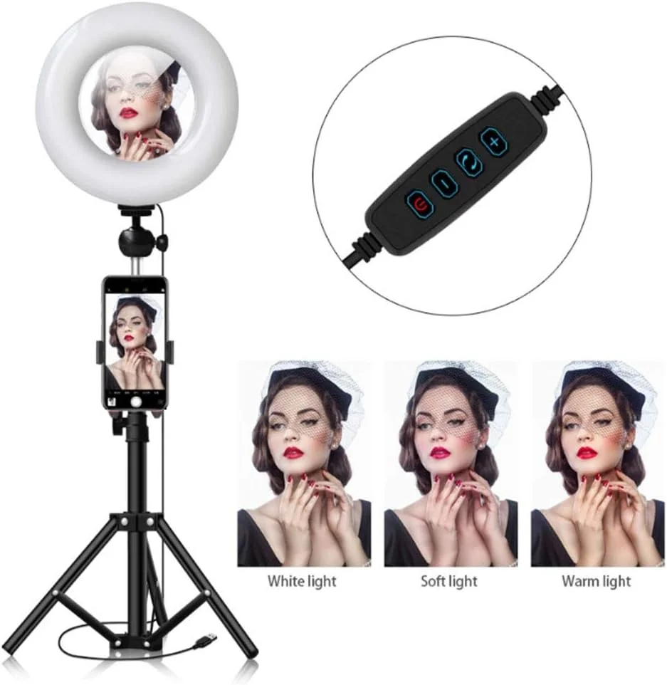 حلقه نور ال ای دی 8.6 اینچی با سه پایه برای نورپردازی فیلمبرداری یوتیوب، پرتره و سلفی