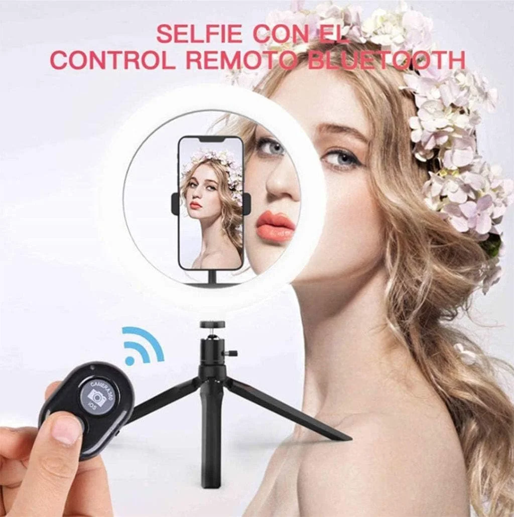 نور حلقه ای برای عکاسی زنده، چراغ LED دوربین موبایل، نور قابل تنظیم با سه پایه کوچک و کنترلر سلفی، 10 اینچ