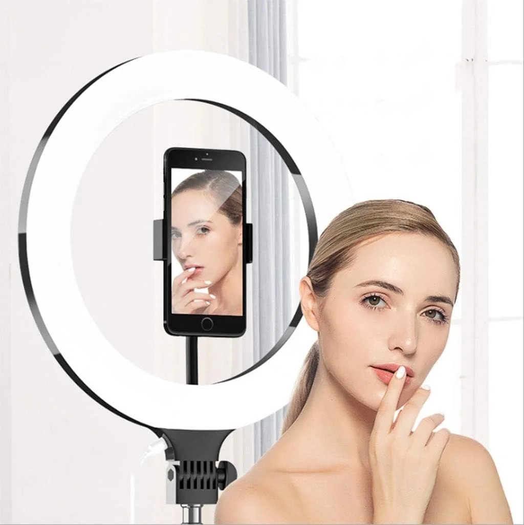نور حلقه ای 10 اینچی LED برای عکاسی زنده، فلاش موبایل دوربین، نور ویدیویی قابل تنظیم با سه پایه (رنگ: مشکی، اندازه: پایه زمینی)