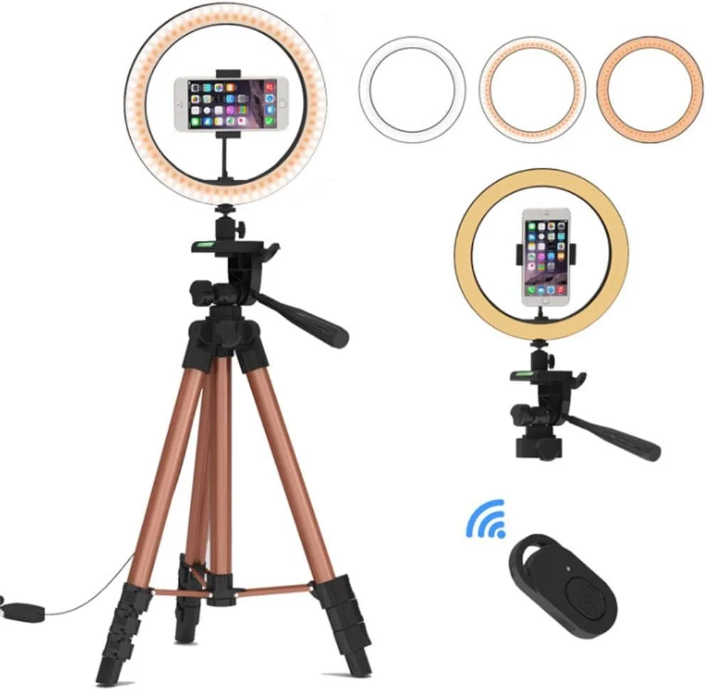 حلقه نور سلفی 10 اینچی با سه پایه و کنترلر بی‌سیم، نور ویدیویی روی دوربین، نور پرکننده برای لایو، آرایش، عکاسی و ویدیوی یوتیوب