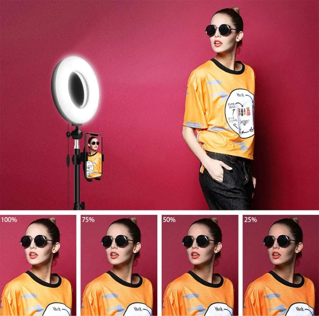 حلقه نور ال ای دی 8.6 اینچی با سه پایه برای نورپردازی فیلمبرداری یوتیوب، پرتره و سلفی