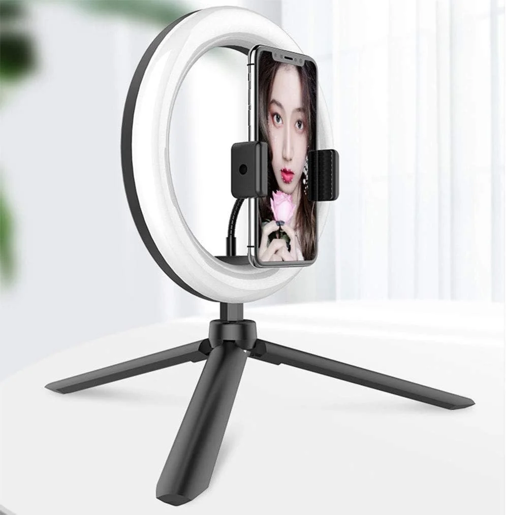 نور حلقه ای LED، نور پرکننده کم نور شونده سه پایه استودیویی تلفن دوربین سلفی، 8 اینچ