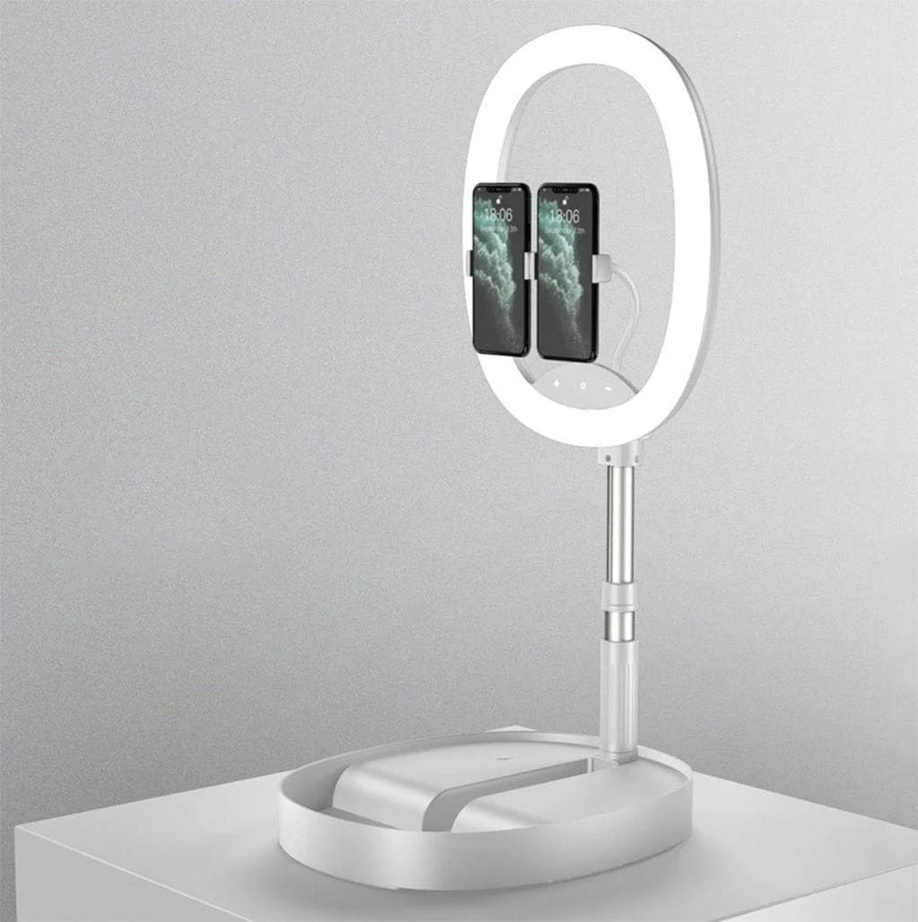 نور پرکننده LED تاشو قابل حمل با قابلیت تنظیم نور پیوسته، دارای 2 گیره تلفن، با میله جمع شونده قابل شارژ 7000 میلی آمپر، مناسب آرایش/پخش زنده/ویدیوهای یوتیوب/فضای باز (رنگ: سفید) نور پرکننده LED تاشو قابل حمل با قابلیت تنظیم نور پیوسته، دارای 2 گیره تلفن، با میله جمع شونده قابل شارژ 7000 میلی آمپر، مناسب آرایش/پخش زنده/ویدیوهای یوتیوب/فضای باز (رنگ: سفید)