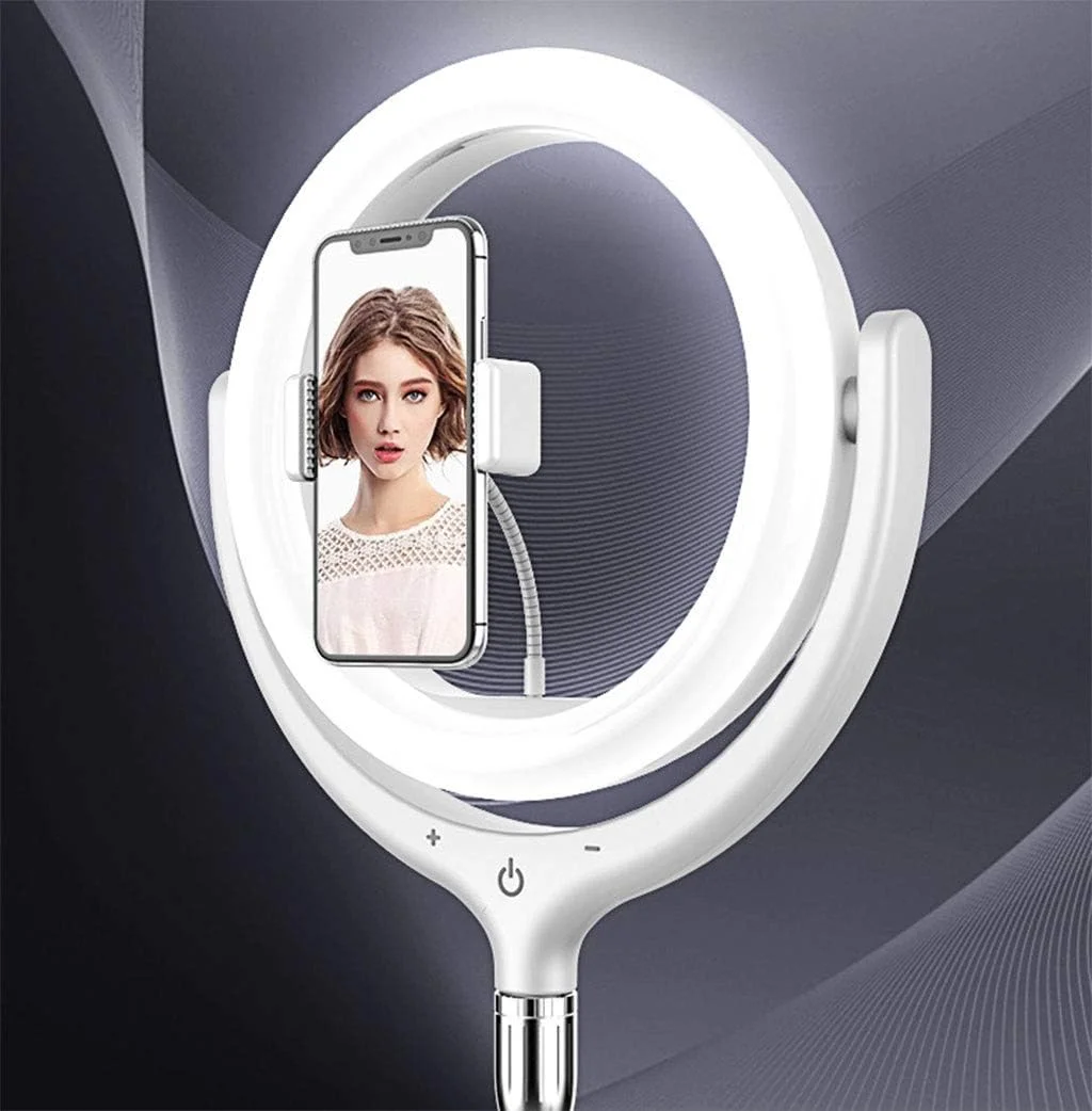 نور پرکننده سلف تایمر 30 سانتی‌متری (دارای گیره تلفن داخلی)، چراغ حلقوی چرخشی 360 درجه یکپارچه، نور LED با کم نور شدن سه رنگ، میله جمع شونده، نور آرایش/پخش زنده/ویدیوی یوتیوب/نور فضای باز