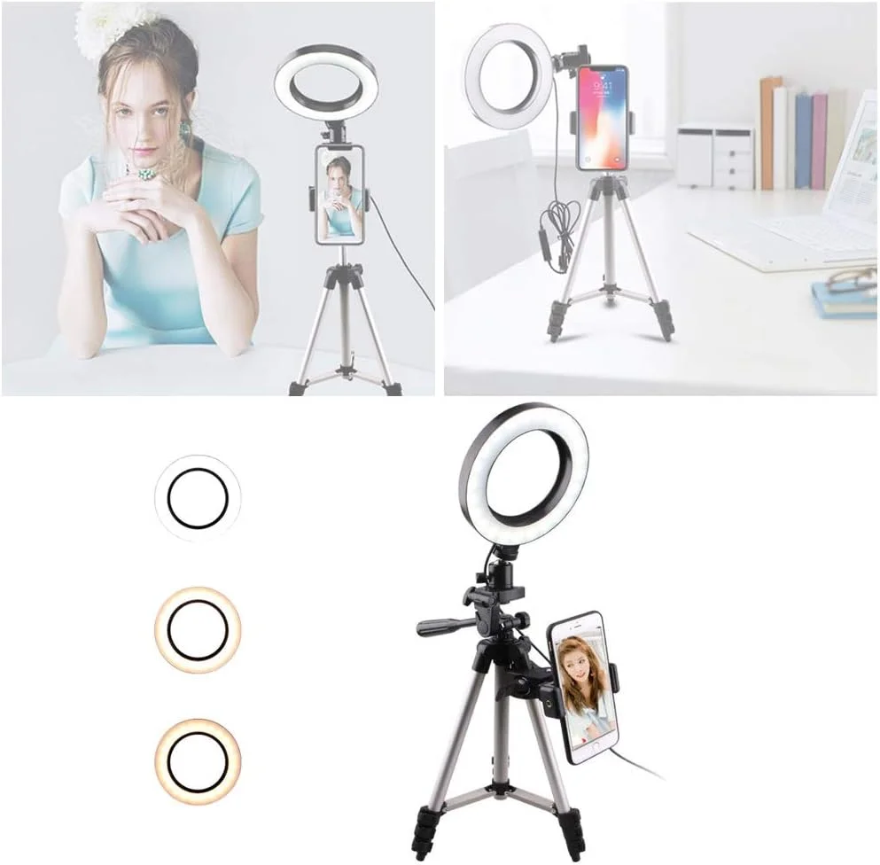 نور حلقه ای زیبایی رومیزی NANANA برای سلفی، پایه نگهدارنده مثلثی تلفن همراه برای پخش زنده در دفتر کار و آشپزخانه، نور حلقه ای کوچک LED دوربین برای فیلم/عکاسی یوتیوب [انتخاب های متعدد]، A