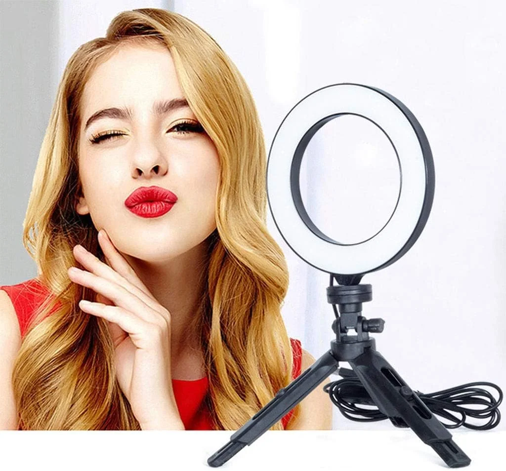 نور ال ای دی 6 اینچی با قابلیت تنظیم نور، دارای سه حالت برای پخش زنده/تیک تاک/ویدیو یوتیوب/آرایش/نورپردازی