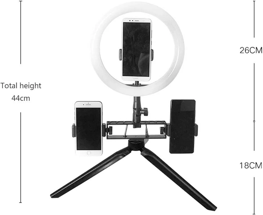 حلقه نور سلفی 26 سانتی متری با پایه سه پایه، کیت حلقه نور 10 واتی با قابلیت تنظیم نور با 3 رنگ برای سلفی، عکاسی، پخش زنده، یوتیوب، فیلمبرداری، آرایش - رابط USB [انتخاب های متعدد]، C