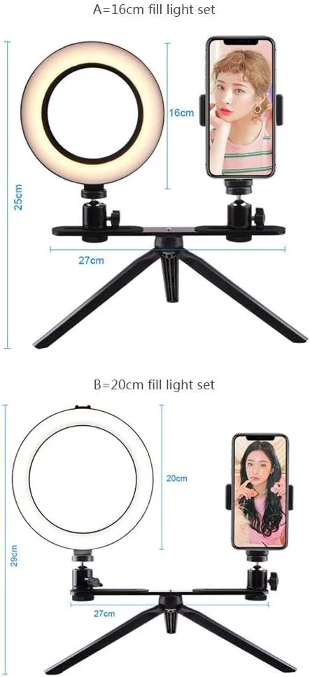 نور حلقه ای رومیزی برای سلفی و زیبایی، نور حلقه ای ال ای دی USB با پایه سه پایه و نگهدارنده تلفن، نور حلقه ای ال ای دی قابل تنظیم برای عکاسی و آرایش پخش زنده ویدیو [انتخاب چندگانه], A