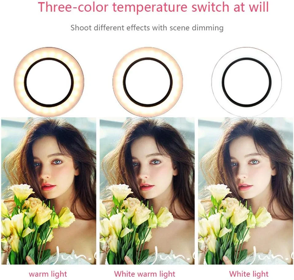 نور حلقه ای رومیزی برای سلفی و زیبایی، نور حلقه ای ال ای دی USB با پایه سه پایه و نگهدارنده تلفن، نور حلقه ای ال ای دی قابل تنظیم برای عکاسی و آرایش پخش زنده ویدیو [انتخاب چندگانه], A