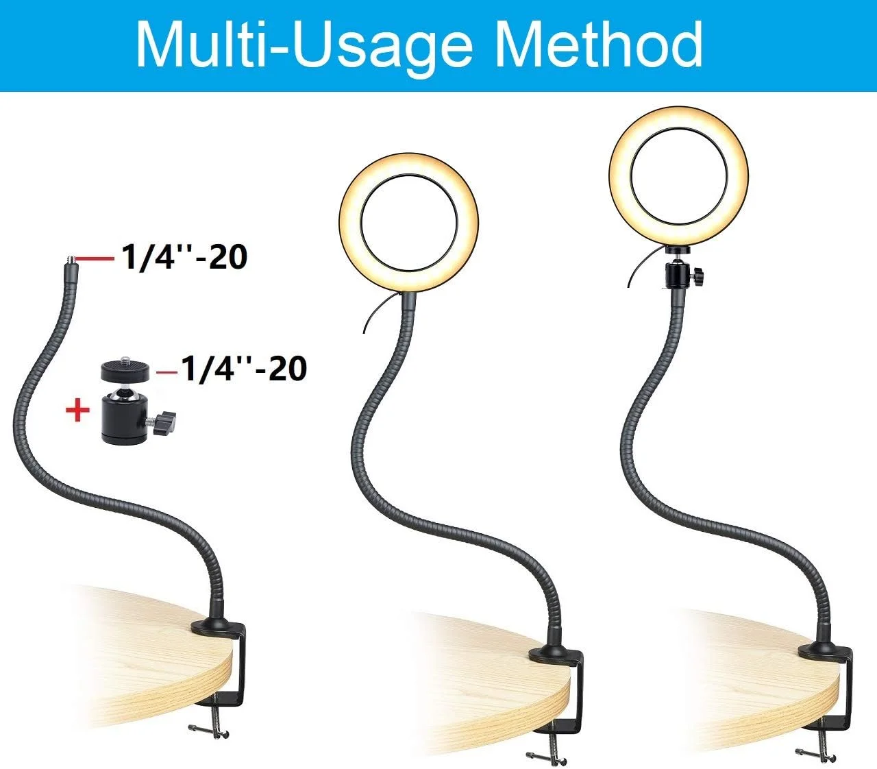 نور حلقه ای AceTaken با پایه، نور حلقه ای 6 اینچی با پایه گردنی 25 اینچی برای مطالعه، کاردستی، آرایش، یوتیوب، پخش زنده، تحصیل، نقشه کشی معماری، کیت نورپردازی کنفرانس ویدیویی