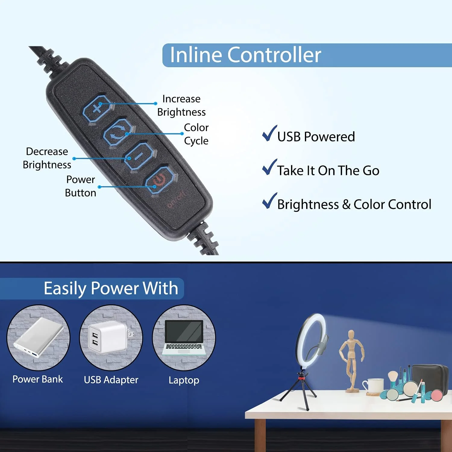 حلقه نور سلفی ال ای دی 12 اینچی Fugetek با سه پایه رومیزی تلفن، سازگار با آیفون و اندروید، 3 حالت رنگ، پایه دوربین قابل تنظیم ممتاز، پایه های انعطاف پذیر، ریموت بلوتوث بی سیم، تغذیه از طریق USB