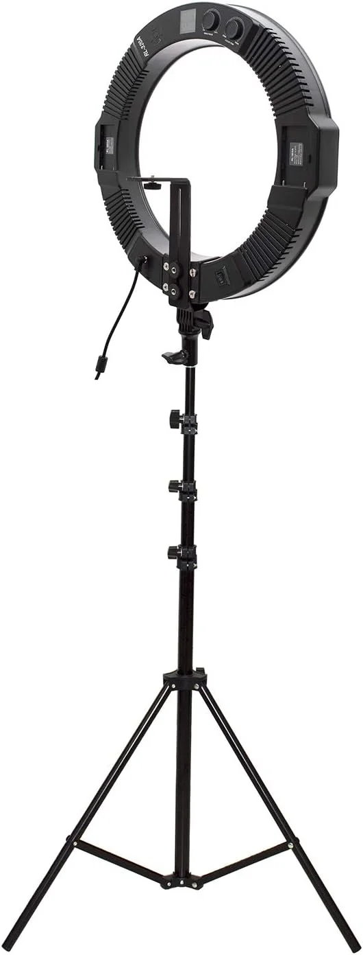 نور حلقوی RL-320A دو رنگ 3200K-5600K با قابلیت تنظیم نور به همراه پایه نور 240 سانتی‌متری CRI >95 (46 سانتی‌متر/18 اینچ خارجی 55 وات، 240 عدد LED SMD) برای عکاسی و فیلمبرداری
