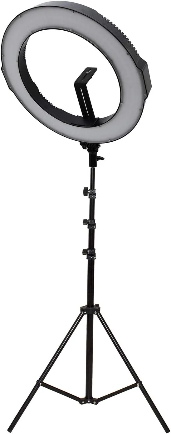 نور حلقوی RL-320A دو رنگ 3200K-5600K با قابلیت تنظیم نور به همراه پایه نور 240 سانتی‌متری CRI >95 (46 سانتی‌متر/18 اینچ خارجی 55 وات، 240 عدد LED SMD) برای عکاسی و فیلمبرداری