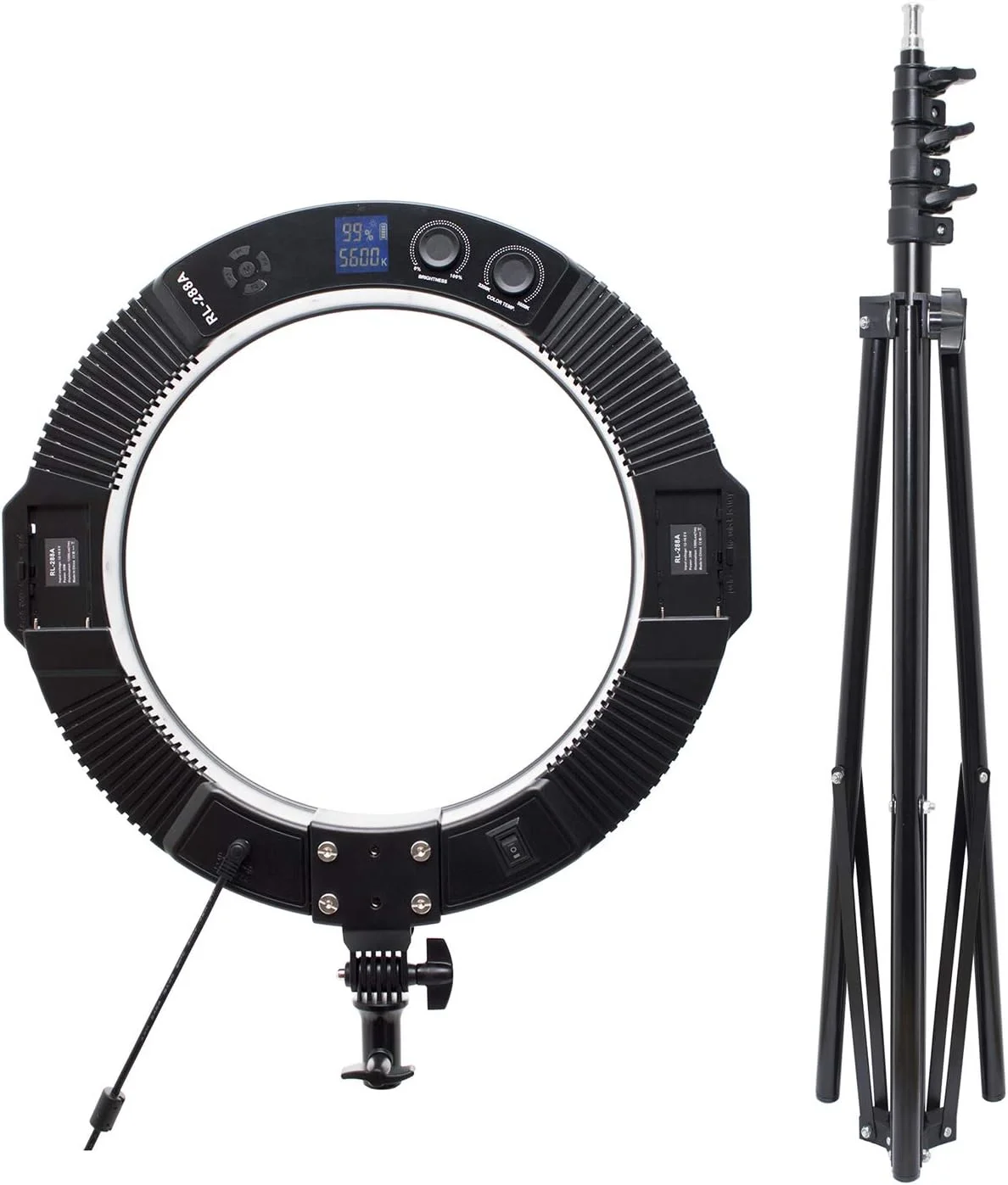 نور حلقوی COOPIC RL-288A دو رنگ 3200K-5600K با قابلیت تنظیم نور به همراه پایه نور L240cm با CRI >95 مناسب برای عکاسی دوربین، آرایش، پخش زنده، پرتره، استودیو یوتیوب، فیلمبرداری، وبلاگ نویسی و غیره