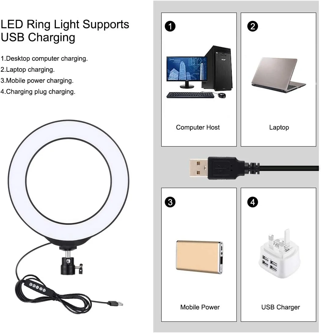 نور حلقه ای PULUZ، 10 سطح روشنایی، 8 رنگ نور حلقه ای LED کم نور RGBW 6.2 اینچی به همراه سه پایه رومیزی و هد توپی سه پایه کفشک سرد برای سلفی، آرایش، ویدیوی یوتیوب