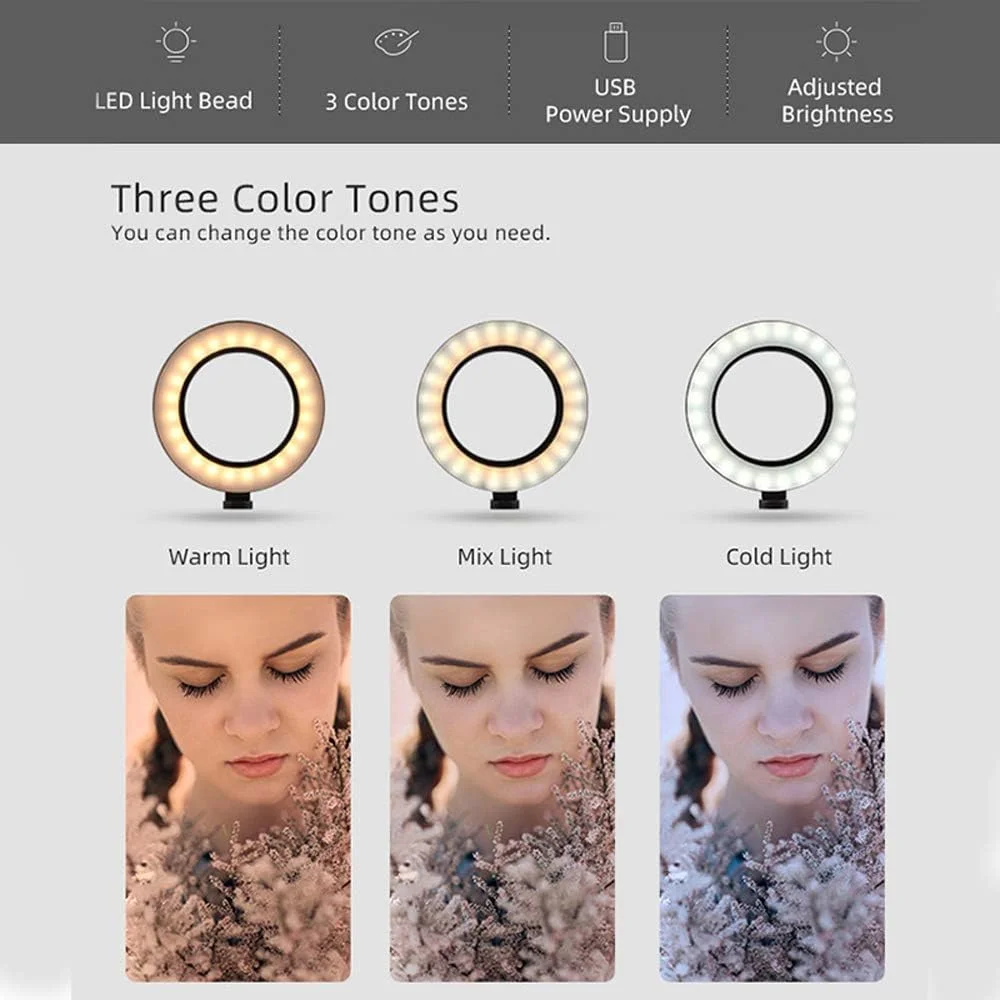 نور حلقه ای LED استودیویی Andoer با قابلیت تنظیم نور به همراه سه پایه مناسب عکس و فیلمبرداری و تلفن همراه