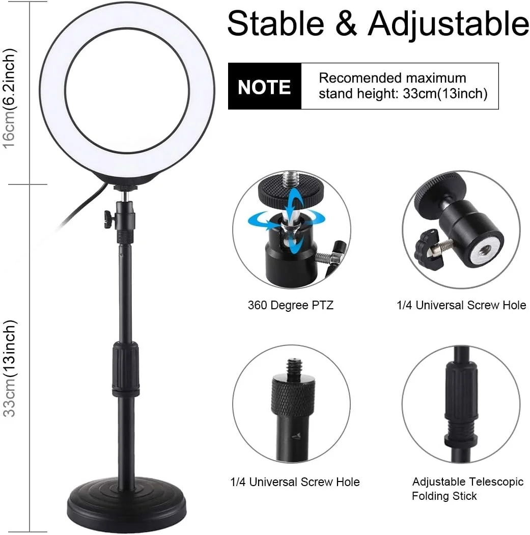 حلقه نور PULUZ، 10 سطح روشنایی، 8 رنگ 6.2 اینچی RGBW کیت حلقه نور LED دیمر شونده با پایه گرد رومیزی و هد توپی سه پایه کفشک سرد برای سلفی، آرایش، ویدیو یوتیوب حلقه نور PULUZ، 10 سطح روشنایی، 8 رنگ 6.2 اینچی RGBW کیت حلقه نور LED دیمر شونده با پایه گرد رومیزی و هد توپی سه پایه کفشک سرد برای سلفی، آرایش، ویدیو یوتیوب