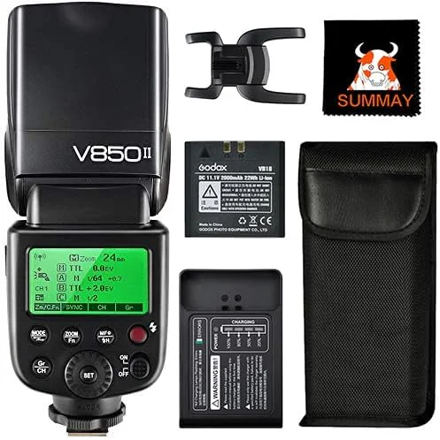 فلاش اسپیدلایت دوربین Godox V850II GN60 سازگار با اکثر برندهای دوربین، 650 پاپ با قدرت کامل، زمان بازیافت 1.5 ثانیه، باتری قابل شارژ 2000mAh (V850II) فلاش اسپیدلایت دوربین Godox V850II GN60 سازگار با اکثر برندهای دوربین، 650 پاپ با قدرت کامل، زمان بازیافت 1.5 ثانیه، باتری قابل شارژ 2000mAh (V850II)