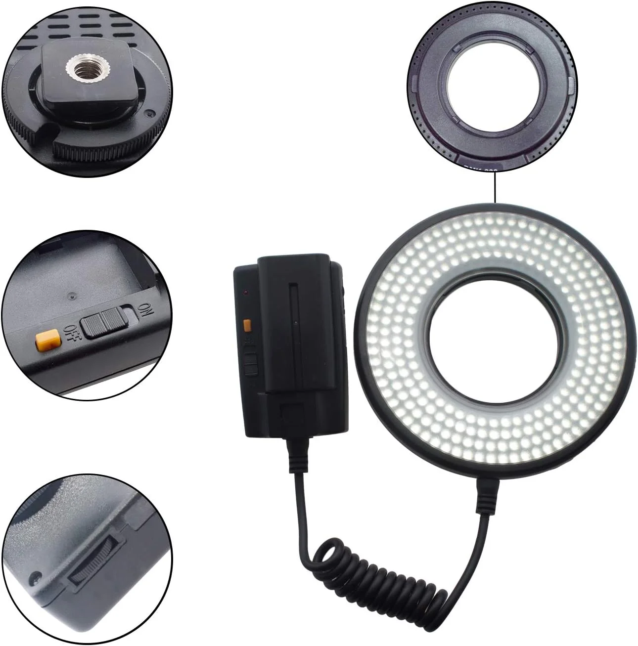 نور حلقوی ماکرو DMK Power مدل DMK-230 با 232 لامپ LED، به همراه کنترلر برق، باتری و حلقه های آداپتور 52mm 55mm 58mm 62mm 67mm 72mm 77mm برای لنزهای کانن و نیکون نور حلقوی ماکرو DMK Power مدل DMK-230 با 232 لامپ LED، به همراه کنترلر برق، باتری و حلقه های آداپتور 52mm 55mm 58mm 62mm 67mm 72mm 77mm برای لنزهای کانن و نیکون