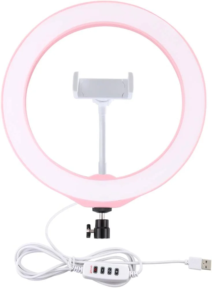نور حلقه ای LED سلفی PULUZ سایز 10.2 اینچ، چراغ های ویدئویی، چراغ عکس با هد توپی سه پایه کفشک سرد و گیره تلفن برای آرایش و تجهیزات ولاگینگ ویدیویی یوتیوب