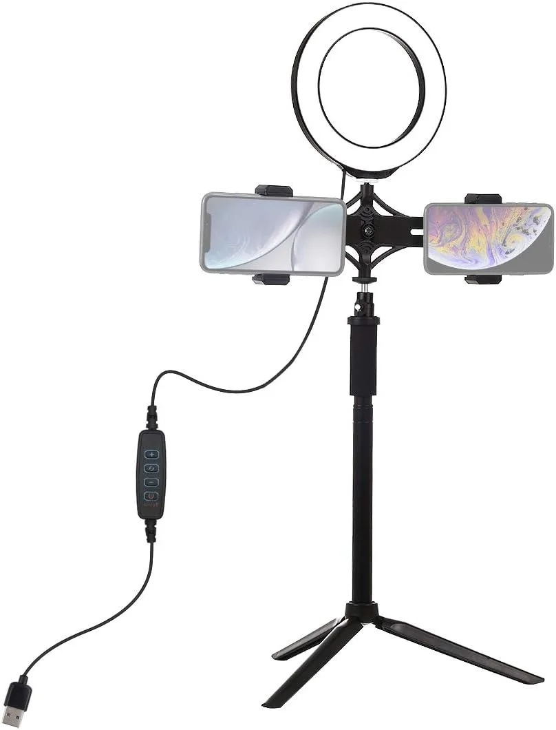 کیت نور ال ای دی حلقه ای 6.2 اینچی PULUZ برای عکاسی و فیلمبرداری ولاگ، پخش زنده، دارای پایه نگهدارنده دوگانه گوشی، USB با 3 حالت نور قابل تنظیم با پایه سه پایه و میله افزایش ارتفاع برای آرایش، ویدیوهای یوتیوب و تجهیزات ولاگ