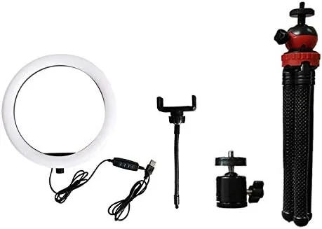 حلقه نور سلفی LED جدید Yuyue با قطر 10 اینچ به همراه نگهدارنده تلفن همراه، میله انعطاف پذیر و سر توپی آلومینیومی حلقه نور سلفی LED جدید Yuyue با قطر 10 اینچ به همراه نگهدارنده تلفن همراه، میله انعطاف پذیر و سر توپی آلومینیومی