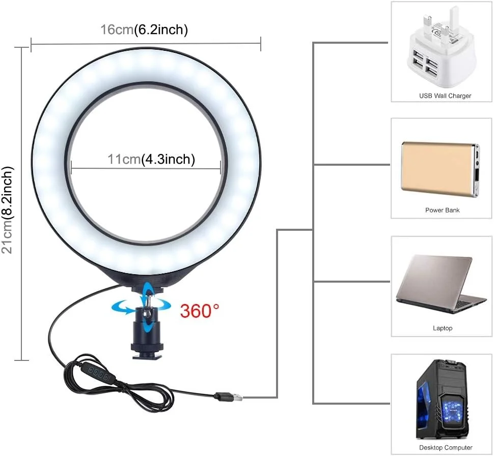 کیت نور حلقه ای ال ای دی 6.2 اینچی PULUZ، مناسب برای تولید محتوای ویدیویی، پخش زنده، دارای پایه نگهدارنده دوگانه گوشی، با پورت USB، 3 حالت نور قابل تنظیم و پایه 1.1 متری برای آرایش و تولید ویدیو در یوتیوب