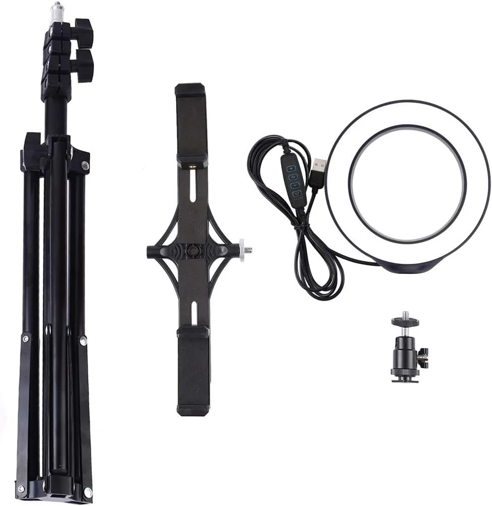 کیت نور حلقه ای ال ای دی 6.2 اینچی PULUZ، مناسب برای تولید محتوای ویدیویی، پخش زنده، دارای پایه نگهدارنده دوگانه گوشی، با پورت USB، 3 حالت نور قابل تنظیم و پایه 1.1 متری برای آرایش و تولید ویدیو در یوتیوب