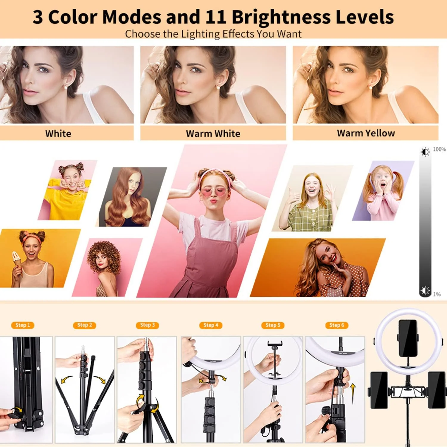 حلقه نور سلفی K&F Concept، حلقه نور 11 اینچی (28 سانتی متر) با سه پایه 78.7 اینچی (200 سانتی متر) و نگهدارنده های تلفن، 3 حالت رنگی، نورپردازی عکاسی کنترل از راه دور بلوتوث حلقه نور سلفی K&F Concept، حلقه نور 11 اینچی (28 سانتی متر) با سه پایه 78.7 اینچی (200 سانتی متر) و نگهدارنده های تلفن، 3 حالت رنگی، نورپردازی عکاسی کنترل از راه دور بلوتوث