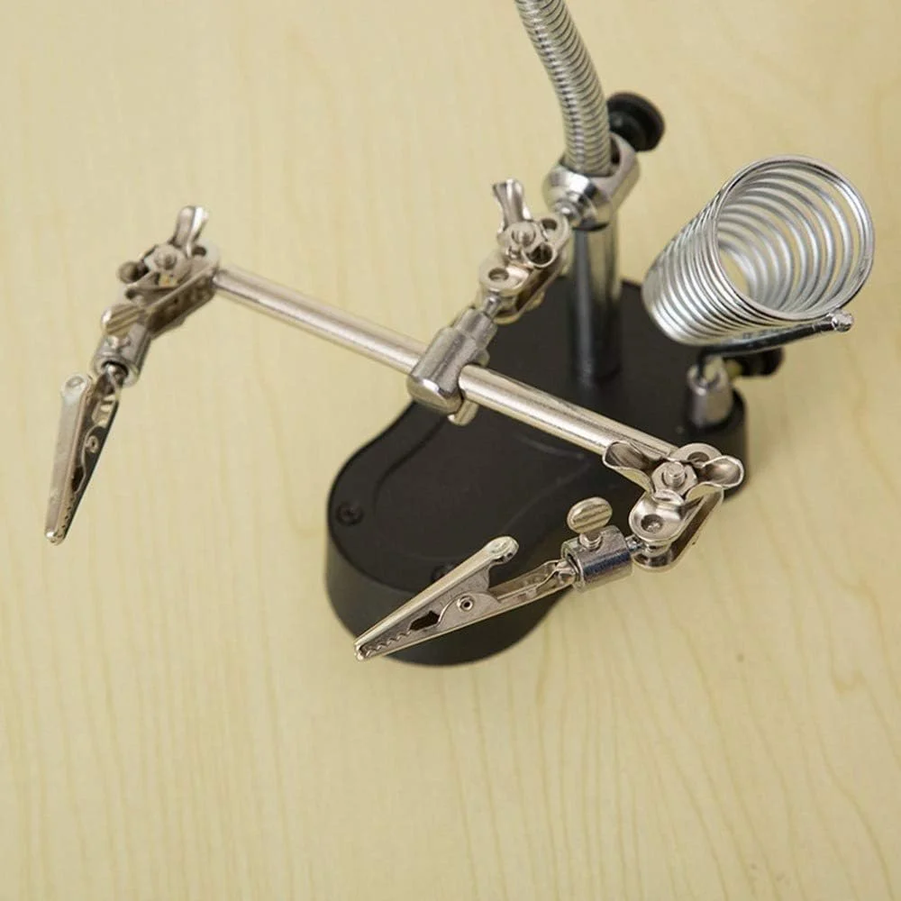 شیشه ذره‌بینی جوشکاری با چراغ LED، لنز 3.5X-12X، ذره‌بین رومیزی گیره کمکی، ابزار تعمیر لحیم‌کاری دستی