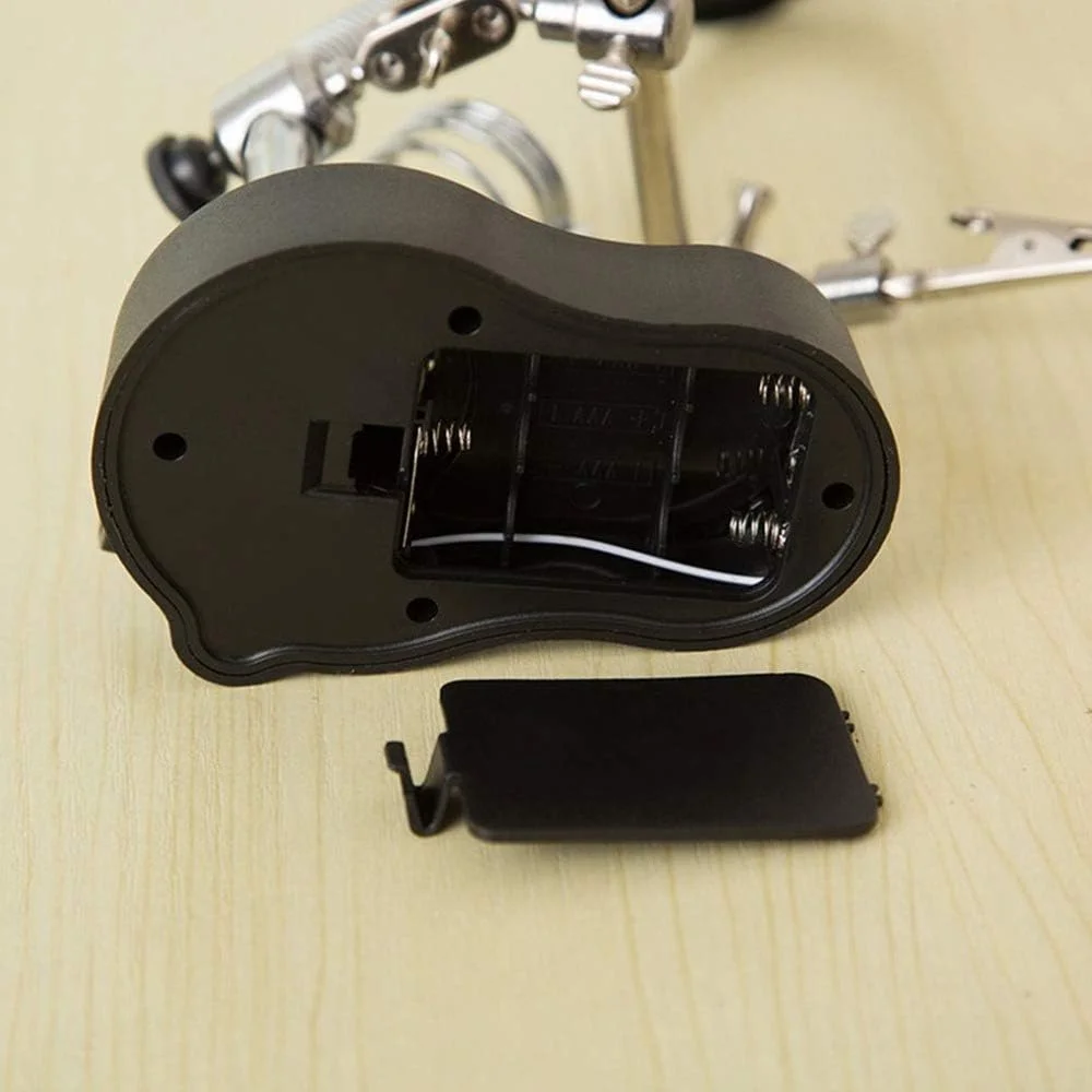 شیشه ذره‌بینی جوشکاری با چراغ LED، لنز 3.5X-12X، ذره‌بین رومیزی گیره کمکی، ابزار تعمیر لحیم‌کاری دستی