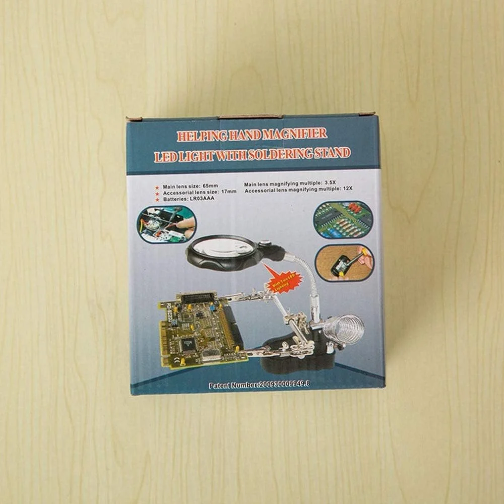شیشه ذره‌بینی جوشکاری با چراغ LED، لنز 3.5X-12X، ذره‌بین رومیزی گیره کمکی، ابزار تعمیر لحیم‌کاری دستی