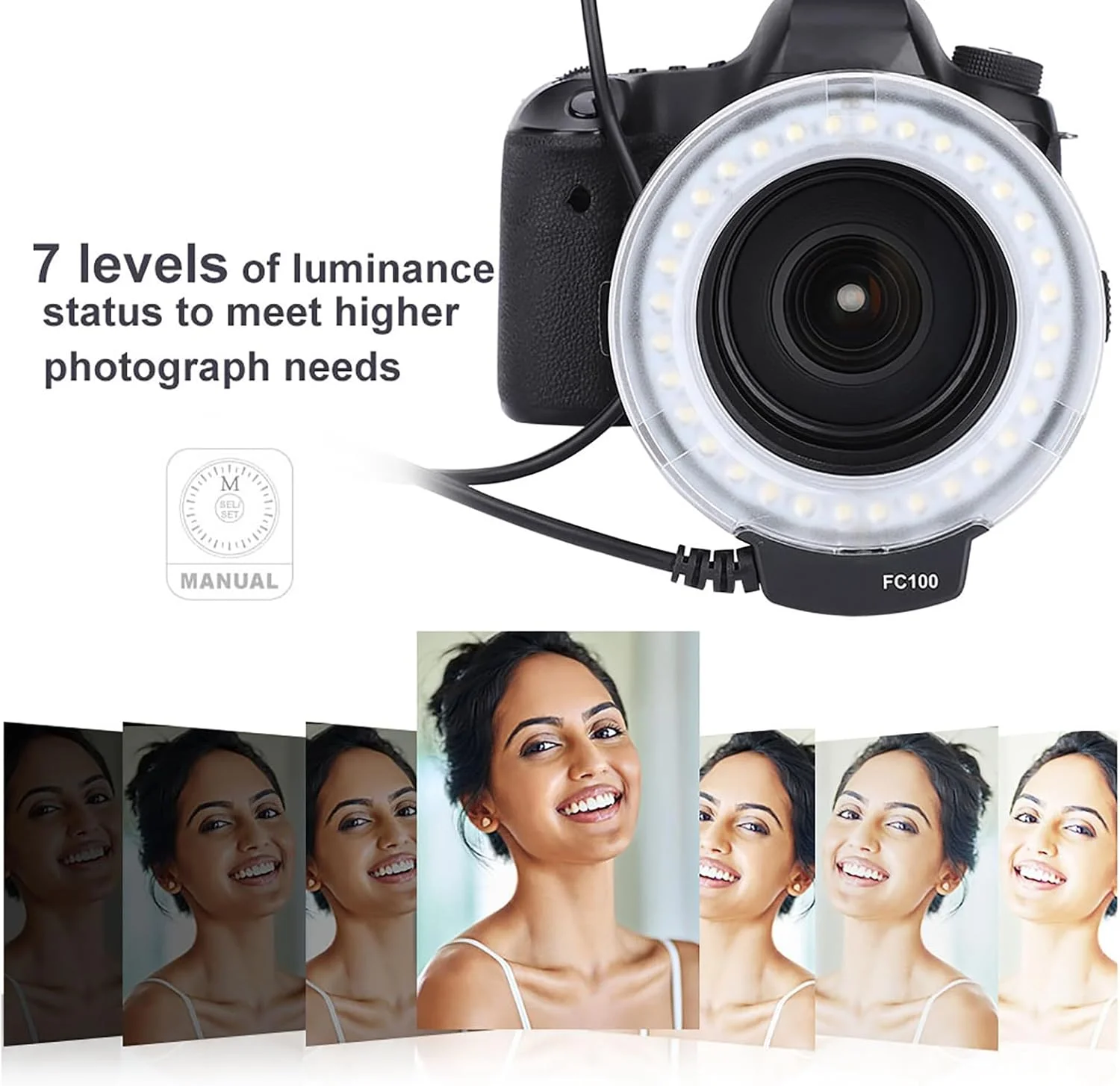 نور حلقه ای LED ماکرو یونیورسال Meike FC-100 مناسب عکاسی استودیویی، 5000K با حلقه آداپتور قابل تنظیم در 7 سطح 40.5mm / 52mm / 55mm / 58mm / 62mm / 67mm / 72mm / 77mm نور حلقه ای LED ماکرو یونیورسال Meike FC-100 مناسب عکاسی استودیویی، 5000K با حلقه آداپتور قابل تنظیم در 7 سطح 40.5mm / 52mm / 55mm / 58mm / 62mm / 67mm / 72mm / 77mm