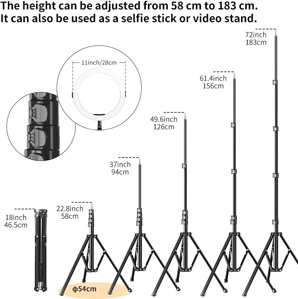 حلقه نور سلفی K&F Concept، حلقه نور 11 اینچی (28 سانتی متر) با سه پایه 78.7 اینچی (200 سانتی متر) و نگهدارنده های تلفن، 3 حالت رنگی، نورپردازی عکاسی کنترل از راه دور بلوتوث حلقه نور سلفی K&F Concept، حلقه نور 11 اینچی (28 سانتی متر) با سه پایه 78.7 اینچی (200 سانتی متر) و نگهدارنده های تلفن، 3 حالت رنگی، نورپردازی عکاسی کنترل از راه دور بلوتوث