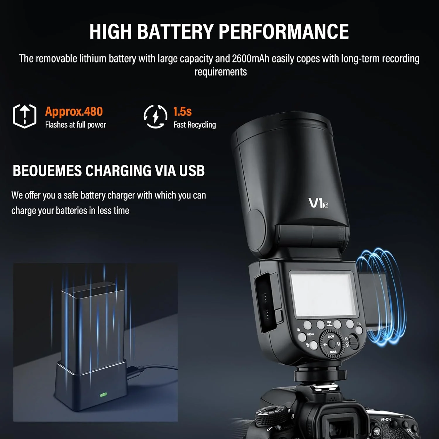 فلاش اسپیدلایت گودکس V1-S TTL با توان 76WS و عدد راهنمای 92، همگامسازی پرسرعت 1/8000 ثانیه، باتری لیتیوم-یون 2600mAh و سر گرد، به همراه کیت لوازم جانبی Godox AK-R1 سازگار با دوربینهای سونی فلاش اسپیدلایت گودکس V1-S TTL با توان 76WS و عدد راهنمای 92، همگامسازی پرسرعت 1/8000 ثانیه، باتری لیتیوم-یون 2600mAh و سر گرد، به همراه کیت لوازم جانبی Godox AK-R1 سازگار با دوربینهای سونی