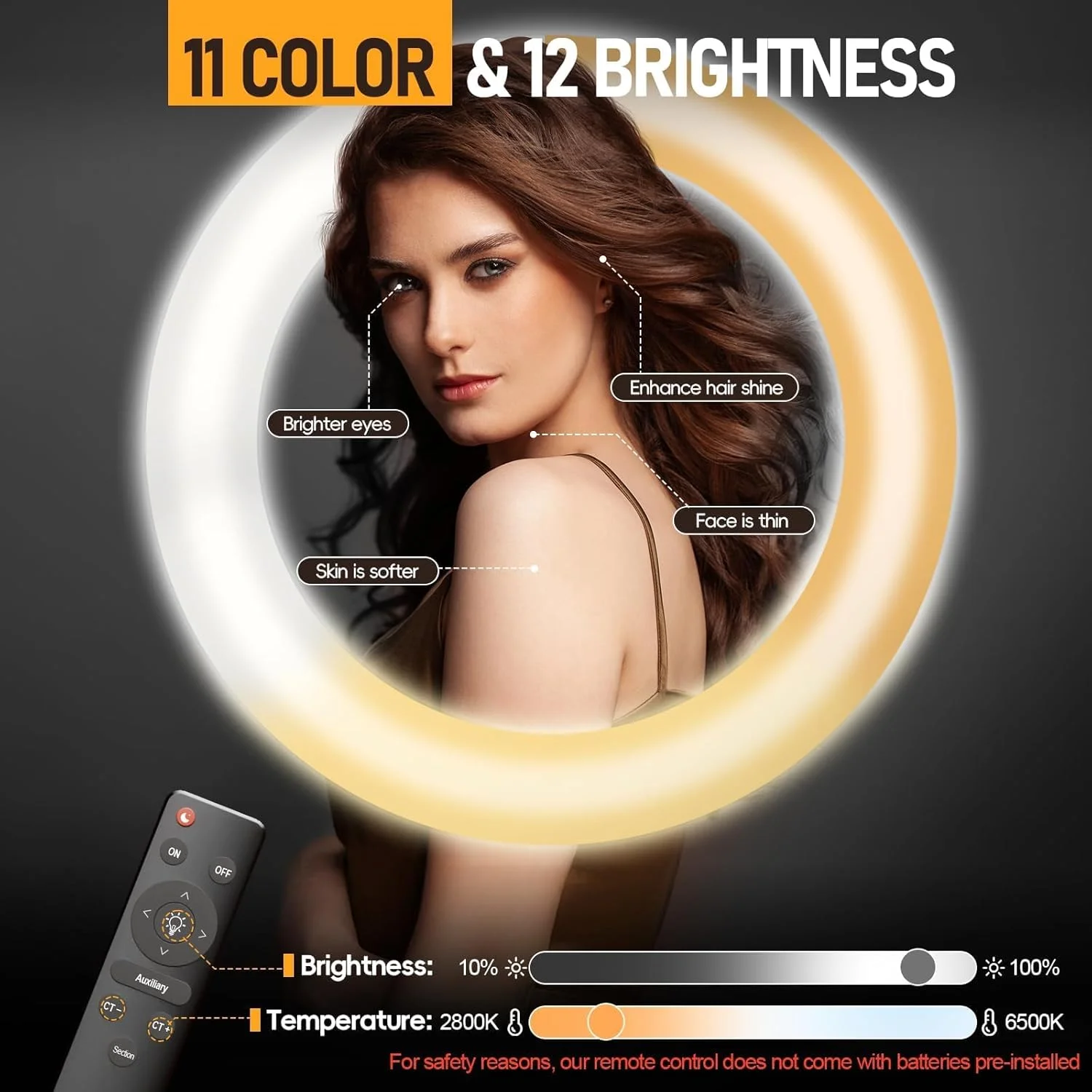 نور حلقه ای 18 اینچی EMART با پایه، کیت نورپردازی LED عکاسی 2800-6500K با نگهدارنده تلفن، نور سلفی ریموت دار برای پخش زنده ویدیو، آرایش، تتو، آرایشگاه و استودیو