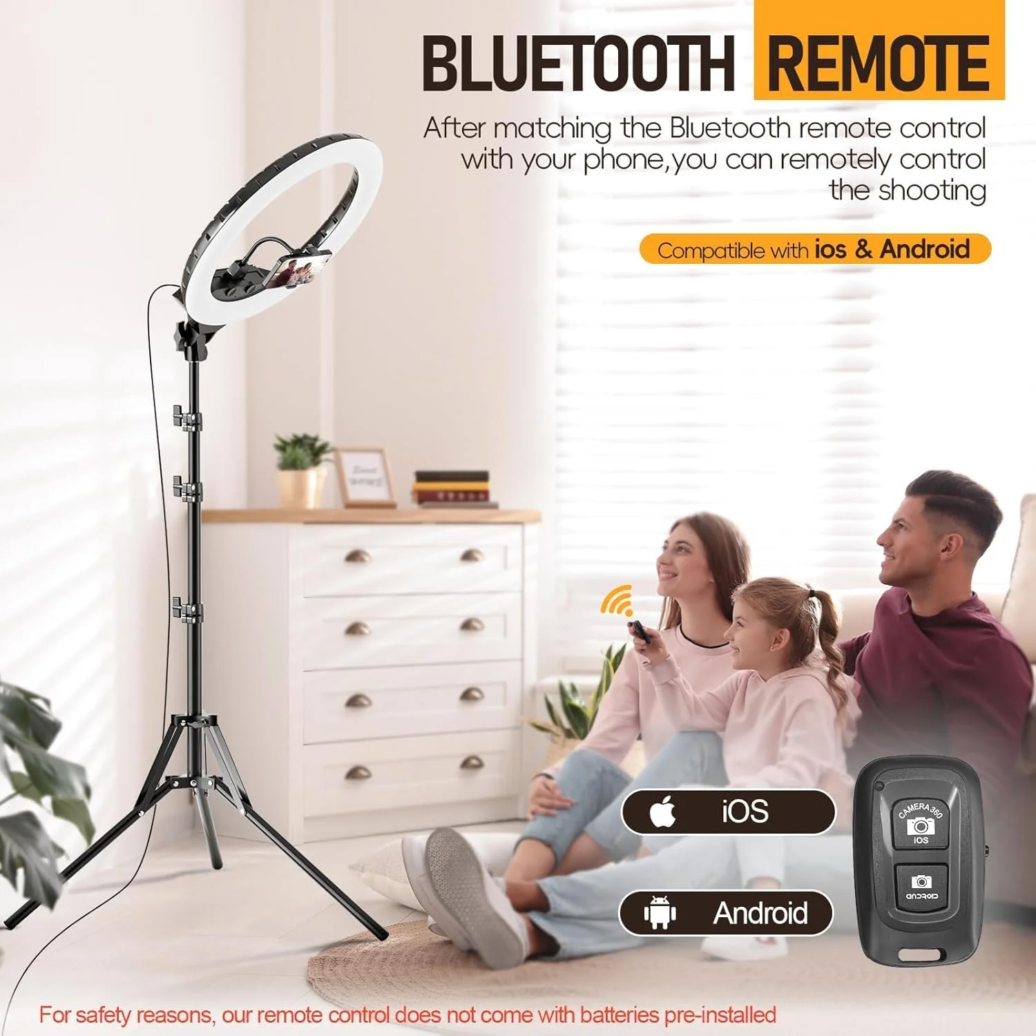 نور حلقه ای 18 اینچی EMART با پایه، کیت نورپردازی LED عکاسی 2800-6500K با نگهدارنده تلفن، نور سلفی ریموت دار برای پخش زنده ویدیو، آرایش، تتو، آرایشگاه و استودیو