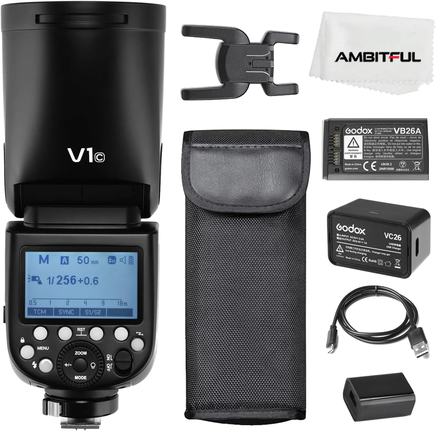 فلاش گودکس V1-C، زمان بازیافت 1.5 ثانیه، HSS 1/8000، 480 شات با قدرت کامل، باتری لیتیومی 2600mAh قابل تعویض برای دوربین کانن