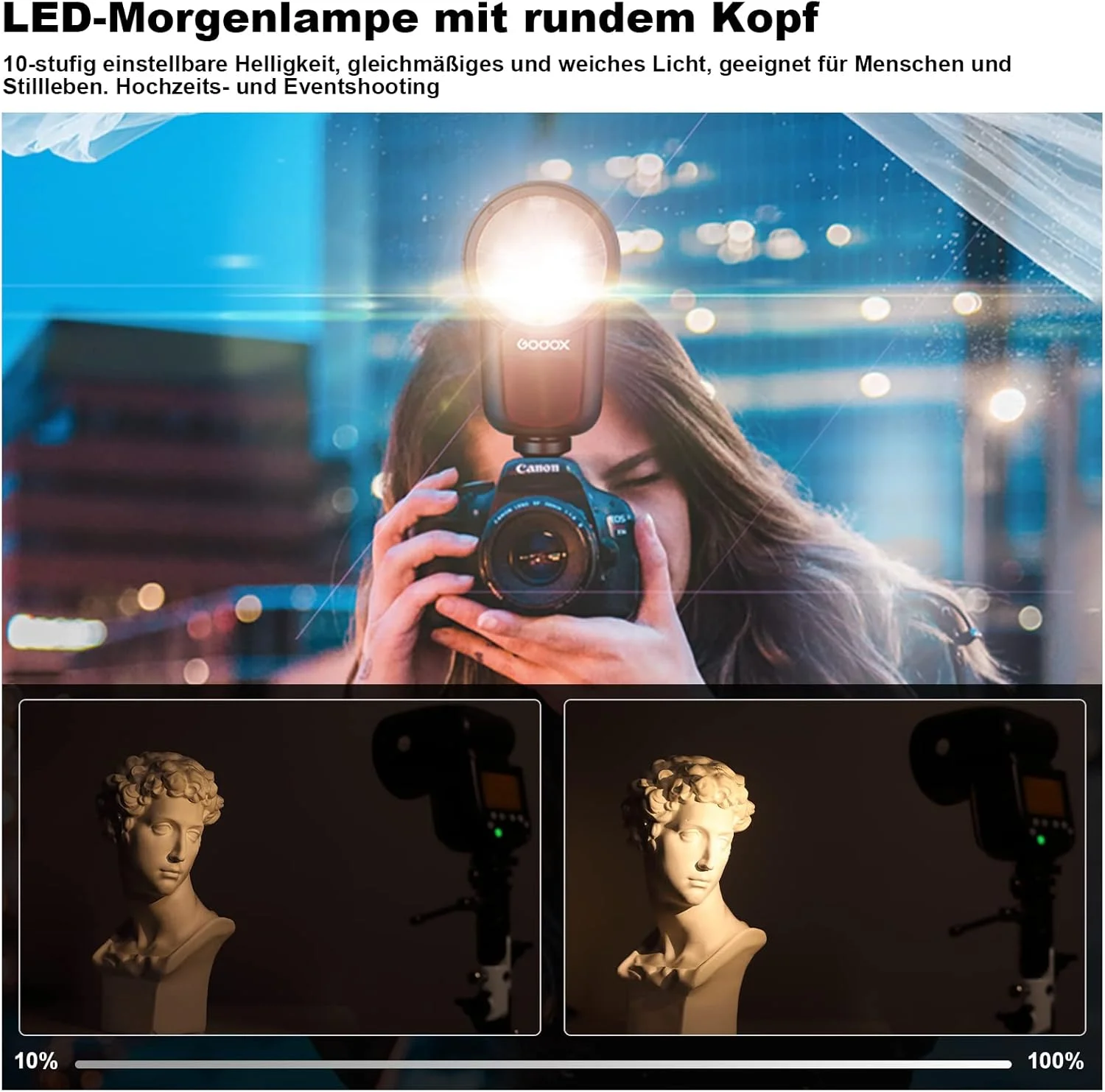 فلاش دوربین گرد GODOX V1-C برای Canon Speedlite TTL، سیستم بی سیم 2.4G، همگام سازی با سرعت بالا 1/8000 ثانیه، باتری لیتیومی 2600 میلی آمپر ساعت، با لوازم جانبی AK-R1 AK-R22