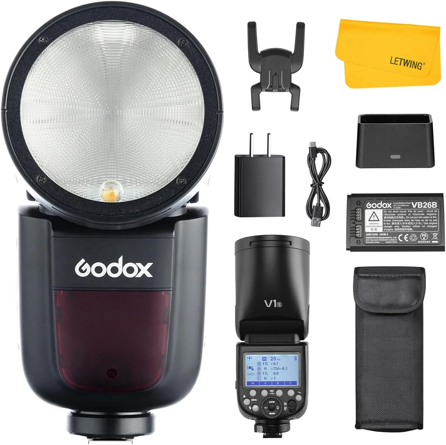 فلاش دوربین گرد Godox V1-S 76Ws 2.4G TTL سازگار با دوربین سونی، 1/8000 HSS، 480 شات با قدرت کامل، زمان بازیافت 1.5 ثانیه، باتری لیتیوم یونی 2600mAh قابل شارژ