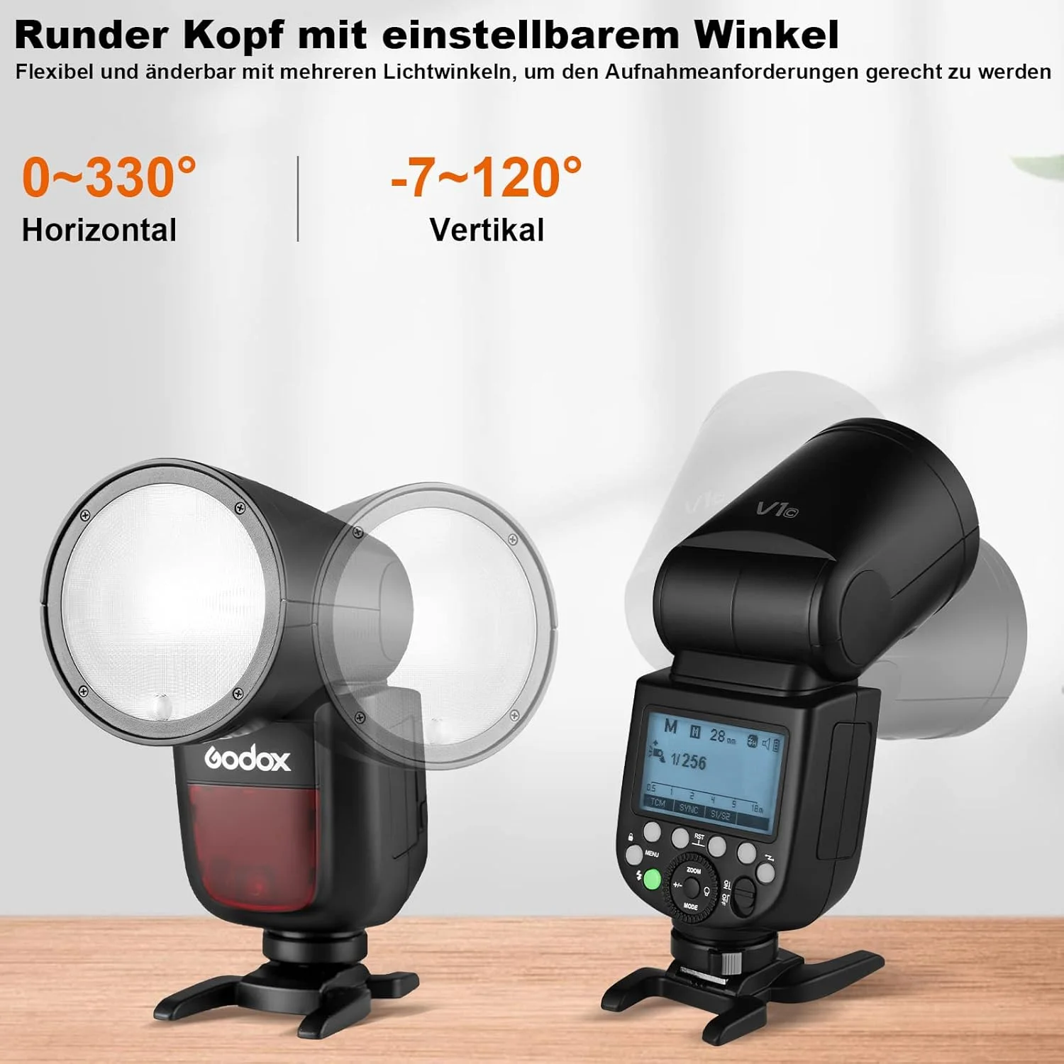 فلاش دوربین گرد GODOX V1-C برای Canon Speedlite TTL، سیستم بی سیم 2.4G، همگام سازی با سرعت بالا 1/8000 ثانیه، باتری لیتیومی 2600 میلی آمپر ساعت، با لوازم جانبی AK-R1 AK-R22