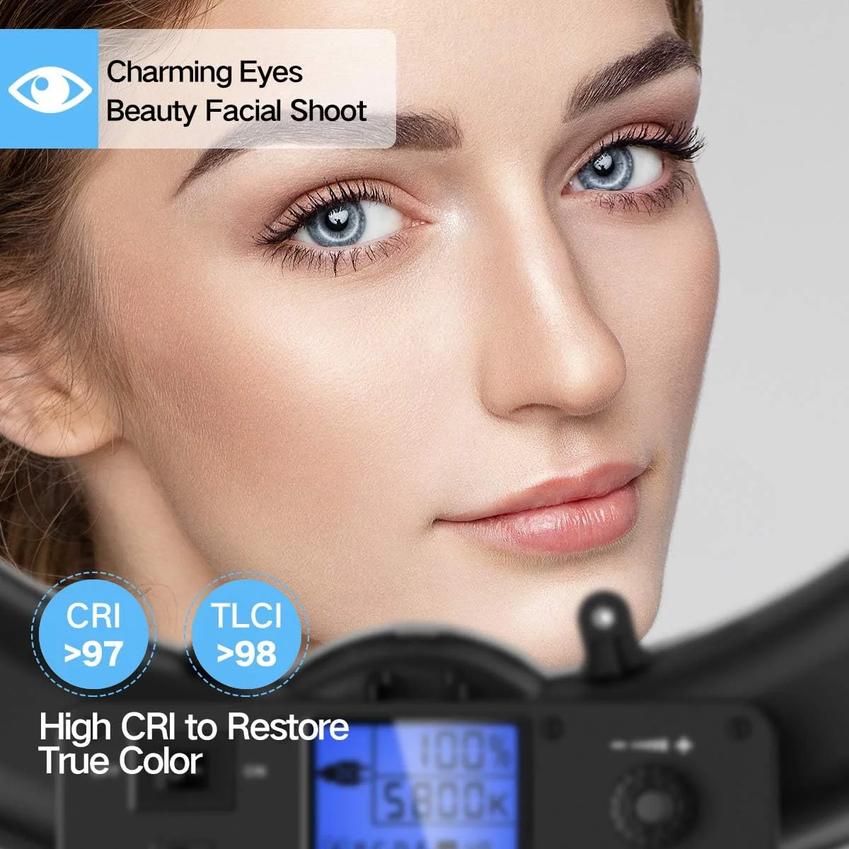 نور حلقه ای 19 اینچی IVISII LED با صفحه نمایش LCD و دمای رنگ قابل تنظیم 3000K-5800K به همراه پایه، مناسب برای آرایش، فیلمبرداری، ولاگ و سلفی