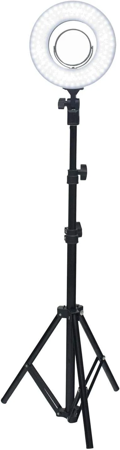 نور حلقه ای LED مدل COOPIC RL-08 با قطر 20 سانتیمتر، توان 24 وات و 120 عدد LED SMD با دمای رنگ 5500K به همراه پایه نور، مناسب برای عکاسی پرتره و فیلمبرداری در یوتیوب