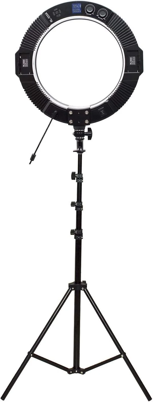 نور حلقه ای ویدئویی RL-320A با رنگ زیستی قابل تنظیم 3200K-5600K به همراه پایه نور (18 اینچ/46 سانتی متر بیرونی 40 وات، 160 عدد LED SMD)
