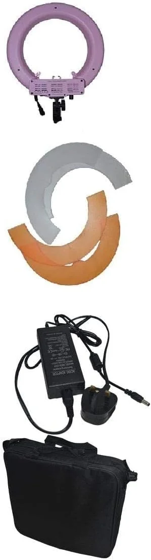 نور حلقه ای ال ای دی COOPIC مدل RL-480S مناسب عکس و فیلمبرداری، 13 اینچ/33 سانتیمتر، 40 وات، 240 ال ای دی SMD، دمای رنگ 5500K، با قابلیت تنظیم نور و دارای فیلتر رنگی پلاستیکی (رنگ صورتی)