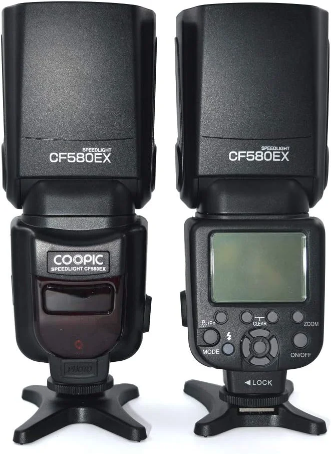 فلاش اسپیدلایت COOPIC CF580EX N با نمایشگر LCD، بی‌سیم GN56 5500K TTL، مناسب برای تمامی دوربین‌های NIKON
