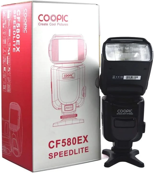 فلاش اسپیدلایت COOPIC CF580EX N با نمایشگر LCD، بی‌سیم GN56 5500K TTL، مناسب برای تمامی دوربین‌های NIKON